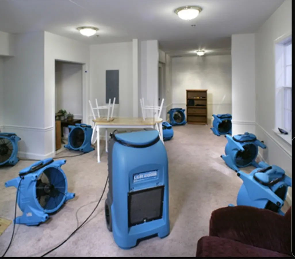 Air movers and dehumidifier setup for Water Damage Restoration in Upper Uwchlan